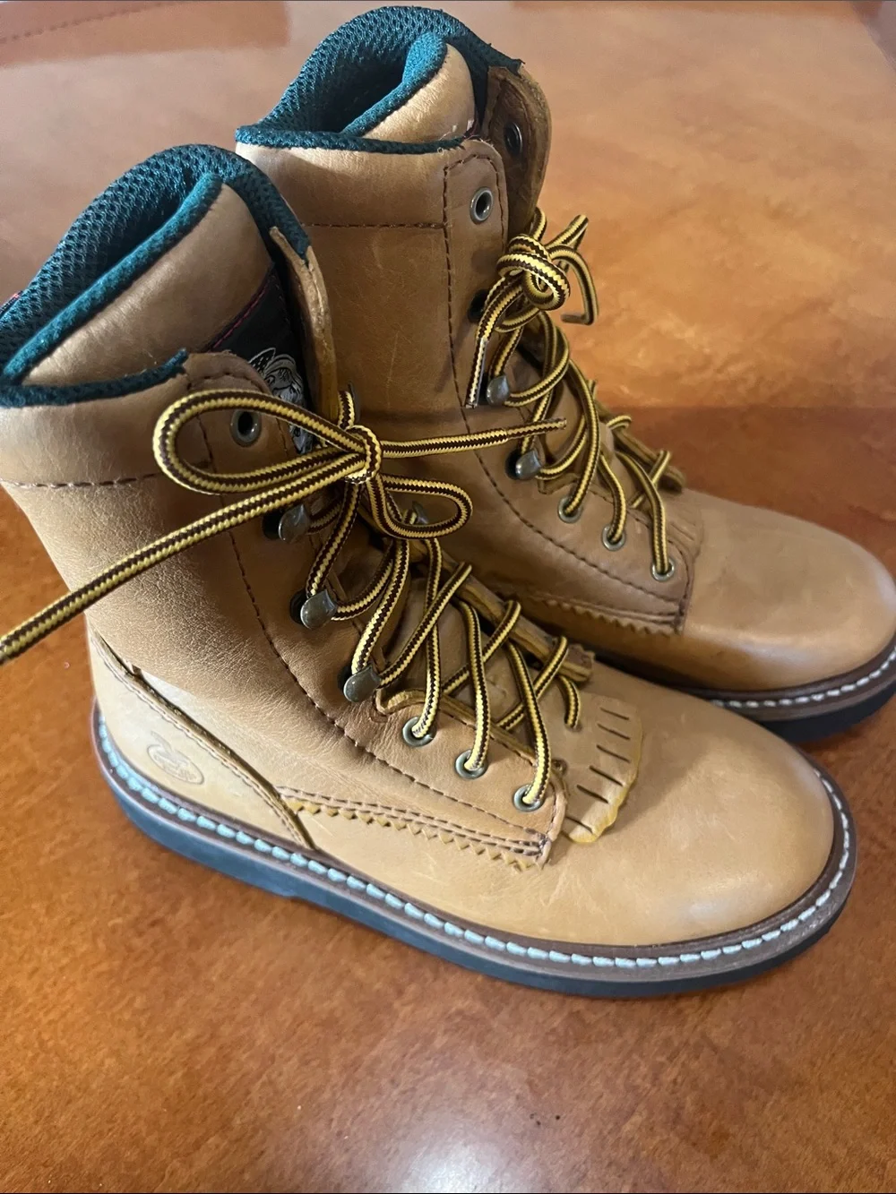 Georgia Boot Kids Brown Lace-Up Rain & Snow Boots with Yellow Laces